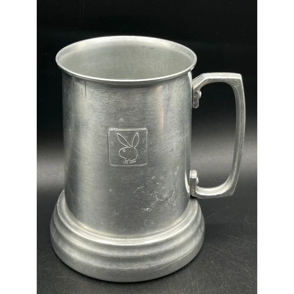 Playboy Aluminum Beer Stein Glass Bottom Logo Mug Tankard 1970-80s Hong Kong Vtg